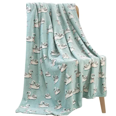 White Swans Farmhouse Pattern Blanket: Elegant Aqua Bird Design