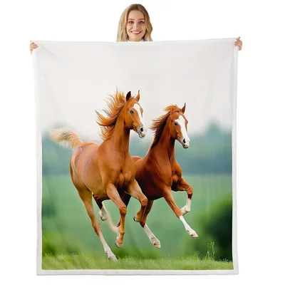 Galloping Horses in Meadow Blanket