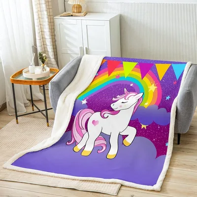 Unicorn Rainbow Galaxy Blanket featuring a cute cartoon horse