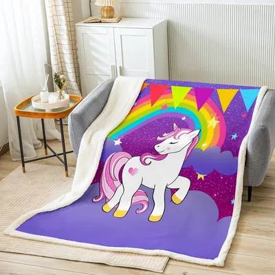 Rainbow Unicorn on Clouds Blanket: Magical Kawaii Horse Design