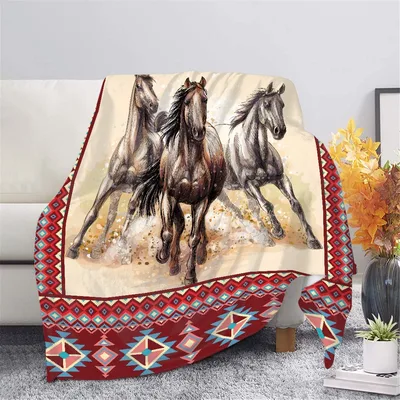 Running Horses with Aztec Blanket: Western Art for Your Living Space