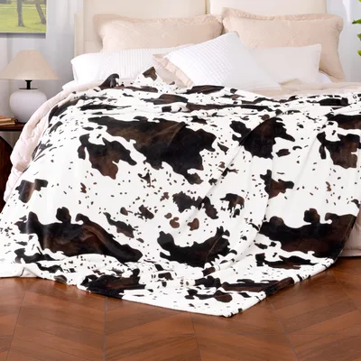 Cow Print Pattern Blanket: Bold Black and White Splotch Design
