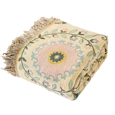 Boho Floral Medallion Pattern Blanket for Rustic Farmhouse Decor