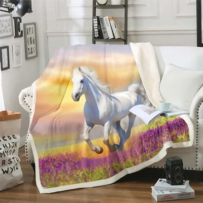 White Horse Sunset Field Blanket