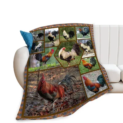 Rooster and Chicken Collage Blanket: A Photo Grid of Farmyard Fowl