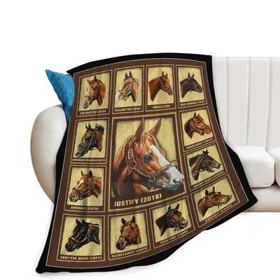 Horse Portraits Collage Blanket featuring Justify