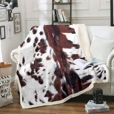 Brown Cowhide Print Pattern Blanket features realistic cow