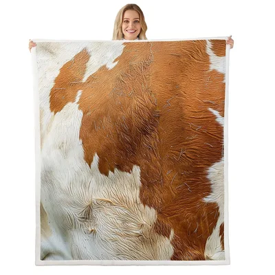 Cow Hide Blanket Brown and White Faux Fur Pattern Throw