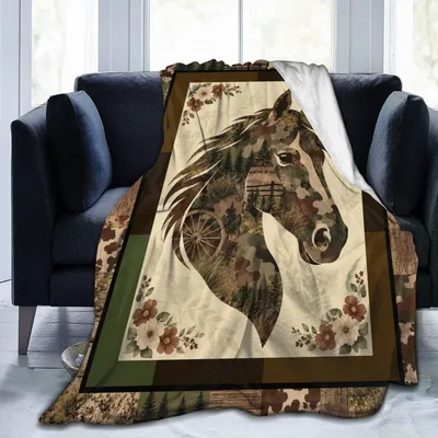 Horse Head Camo Farmhouse Blanket