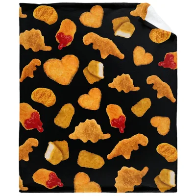 Chicken Nuggets Pattern Print Blanket: Crispy Shapes on Black