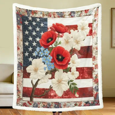 Patriotic Poppies Flag Blanket