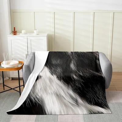 Cowhide Pattern Black Blanket features a realistic black