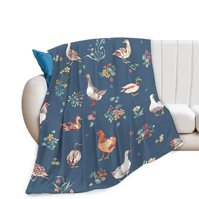 Chickens Ducks and Geese Blanket: A Vintage Farmyard Floral Throw
