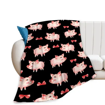 Pink Pigs with Bows Blanket: Watercolor Farm Animal Pattern