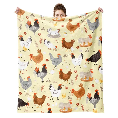 Chickens Floral Pattern Blanket featuring playful roosters