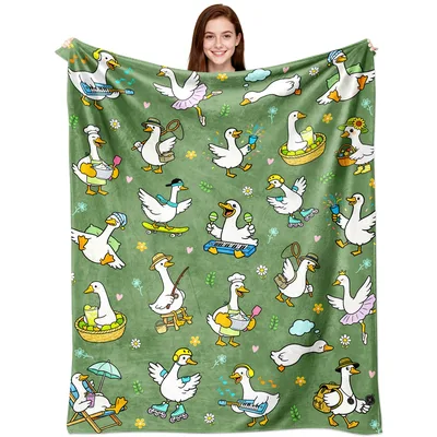 Cartoon Geese on Green Blanket: Whimsical Goose Activities