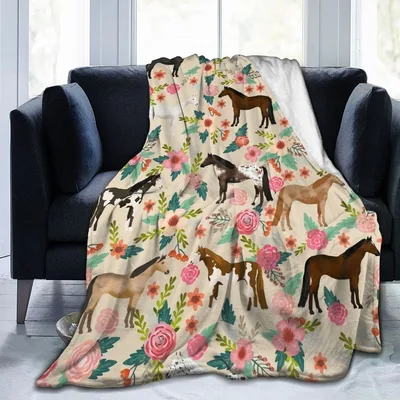 Horses and Flowers Pattern Blanket