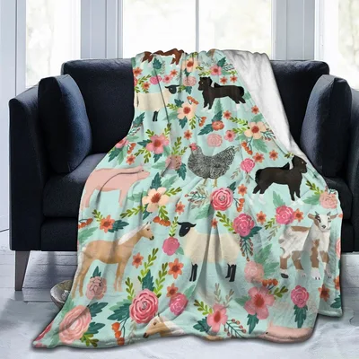 Farm Animals Floral Pattern Blanket for Sanctuary Lovers