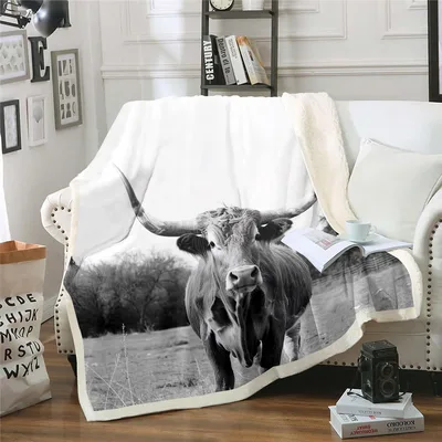 Black and White Longhorn Blanket: Classic Cow Print for Western Homes