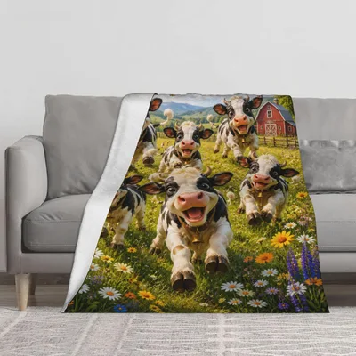 Cute Cows in Flower Blanket: Joyful Calves Running Through a Meadow