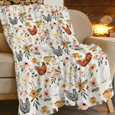 Chickens and Flowers Farm Blanket: Rustic Poultry and Floral Design