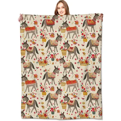 Rustic Donkey Floral Pattern Blanket: Farmhouse Style Throw