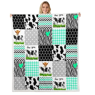 Cow Print Patchwork Farm Blanket with Cows Come Home Quote