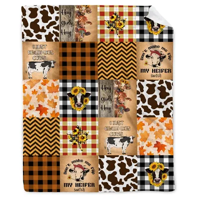 Fall Cow Patchwork Farm Blanket: Rustic Autumn Cow Design