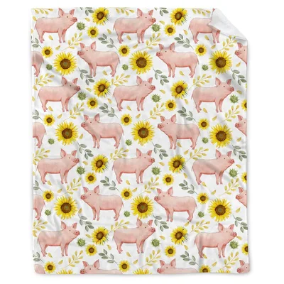 Sunflower and Pig Pattern Blanket: Watercolor Farm Animal Design