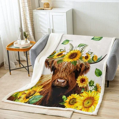 Highland Cow Sunflower Pattern Blanket No. 2