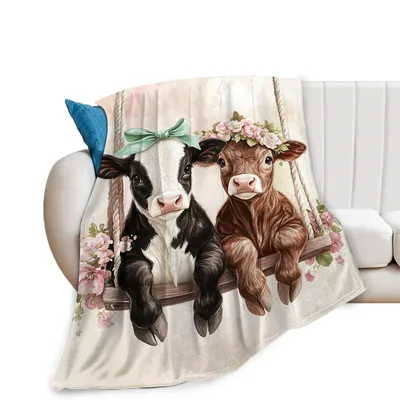 Cows Wearing Flower Crowns Blanket: Fluffy Calves on a Swing