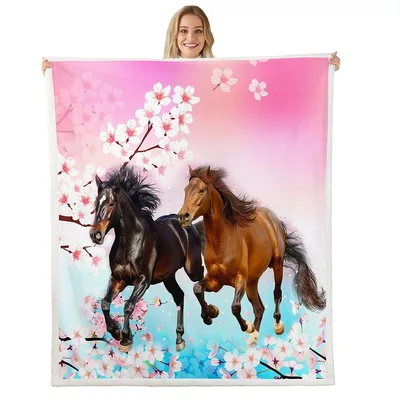 Horses Under Cherry Blossoms Blanket