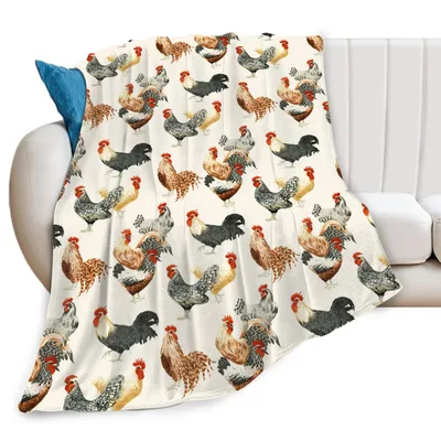 Rooster and Chicken Pattern Blanket: Farmyard Flock Design