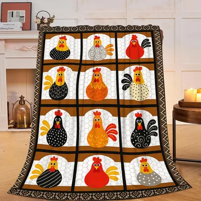 Rooster Patchwork Panel Design Blanket Farmhouse Chicken Art
