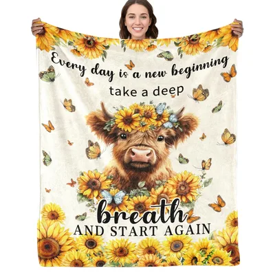 Highland Cow Sunflower Breathe Blanket for Calm Days