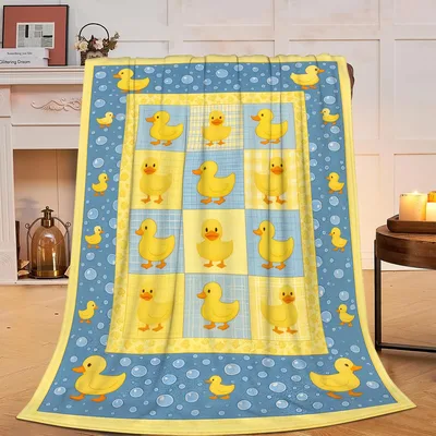 Yellow Ducks Checkered Pattern Blanket: Quilt-Style Duck Print