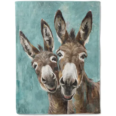 Two Happy Donkeys Portrait Blanket: Joyful Farm Animal Art