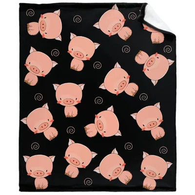 Pink Pigs Pattern Blanket: Cute Kawaii Piggy Design on Black