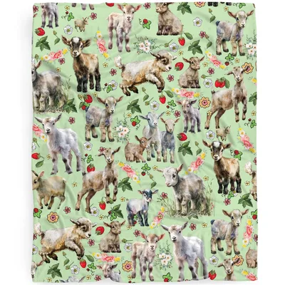 Floral Goats Pattern Blanket: Cute Kids Farm Animal Throw