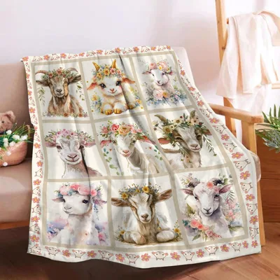 Sheep Goat Floral Pattern Blanket: A Watercolor Farm Animal Design