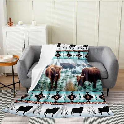 Highland Cows Longhorn Bulls Blanket featuring shaggy cattle