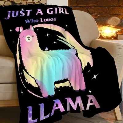 Rainbow Llama with Words Blanket: Just a Girl Who Loves Llama Design