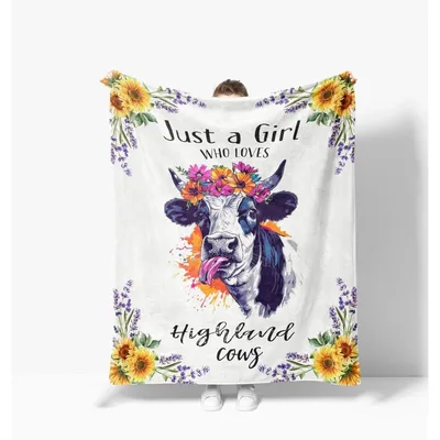 Just a Girl Blanket Featuring a Floral Highland Cow Design