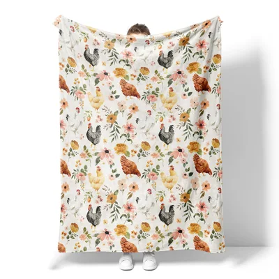 Chickens and Flowers Pattern Blanket No. 2 for Farm Lovers
