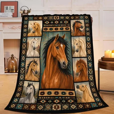 Brown Horse Portrait Blanket: Western Equestrian Art Design