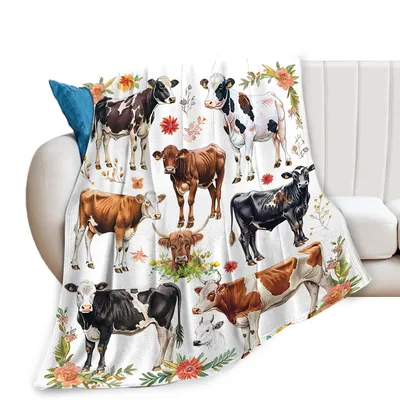 Cows and Wildflowers Pattern Blanket featuring realistic cattle breeds
