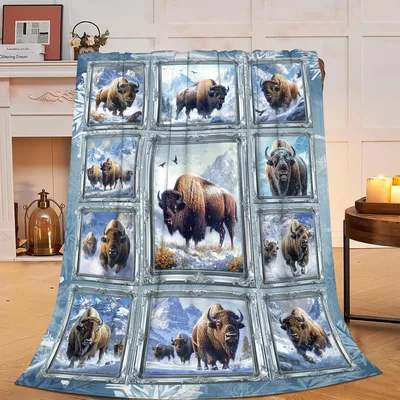 Bison in Snowy Mountain Blanket: Framed Wildlife Art for Nature Lovers