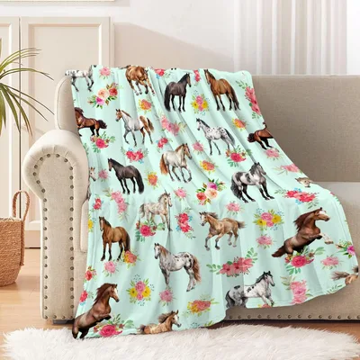 Horses and Flowers Pattern Blanket No. 2 – Horses