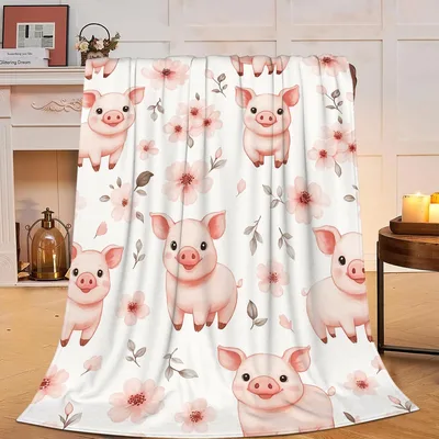 Pink Pigs Floral Pattern Blanket: Cute Pigs and Pink Flowers Design