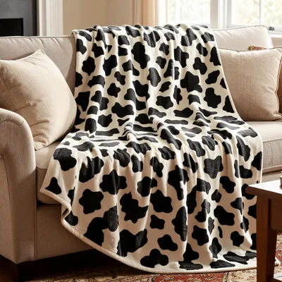 Cow Print Pattern Farmhouse Blanket Bold Black and White Spot Design
